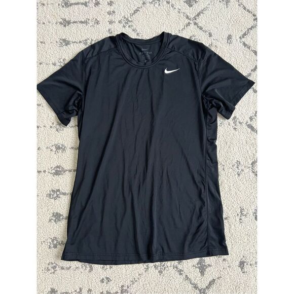 Nike Dri-Fit T-Shirt Mens Large Black Crew Neck Short Sleeve Base Layer Swoosh - Picture 2 of 7